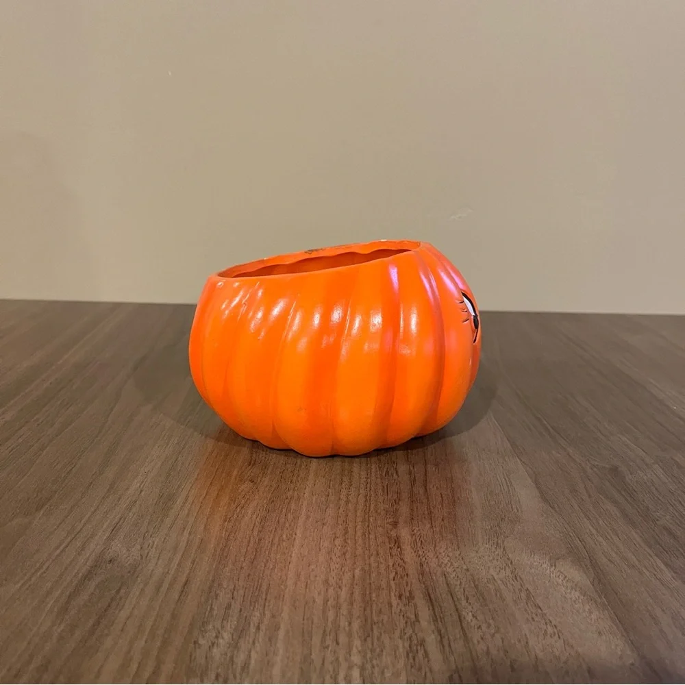 VTG 1980s Anthropomorphic Jack O Lantern Pumpkin Face Ceramic Candy Dish Planter
